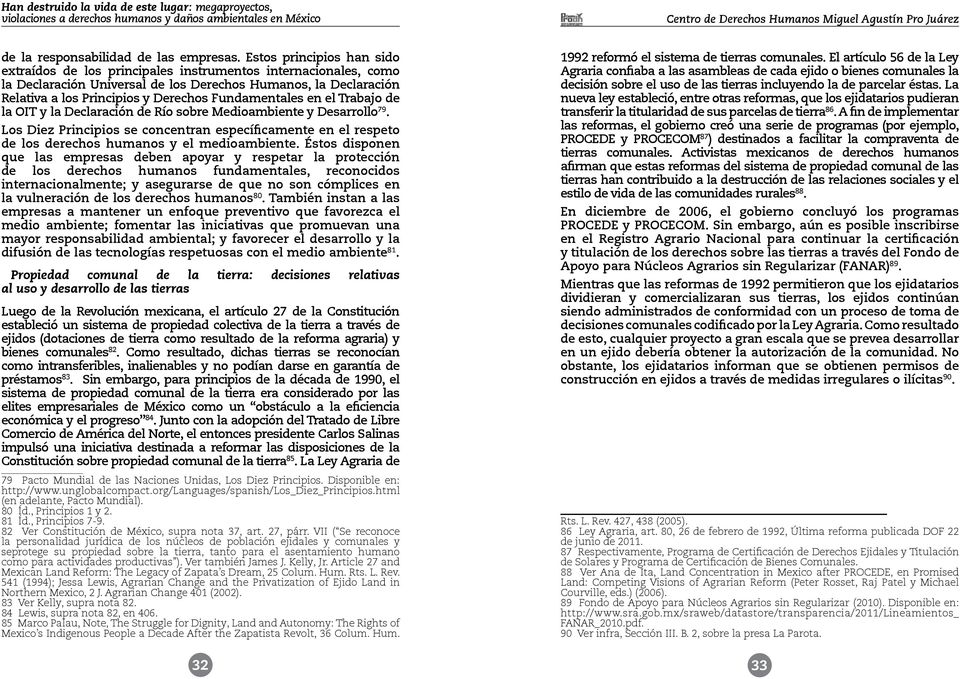 Fundamentales en el Trabajo de la OIT y la Declaración de Río sobre Medioambiente y Desarrollo 79.