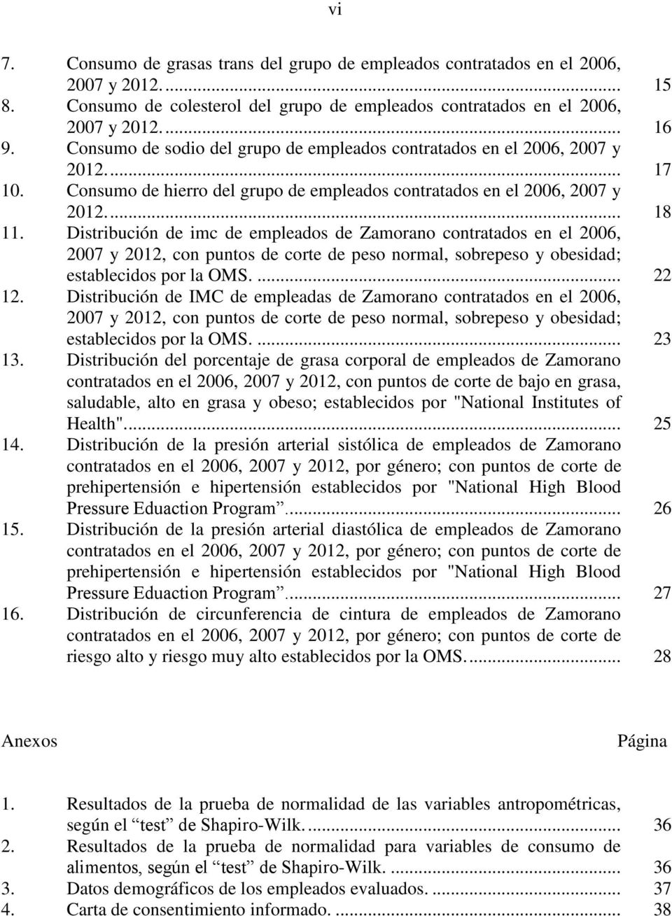 Distribución de imc de empleados de Zamorano contratados en el 2006, 2007 y 2012, con puntos de corte de peso normal, sobrepeso y obesidad; establecidos por la OMS.... 22 12.