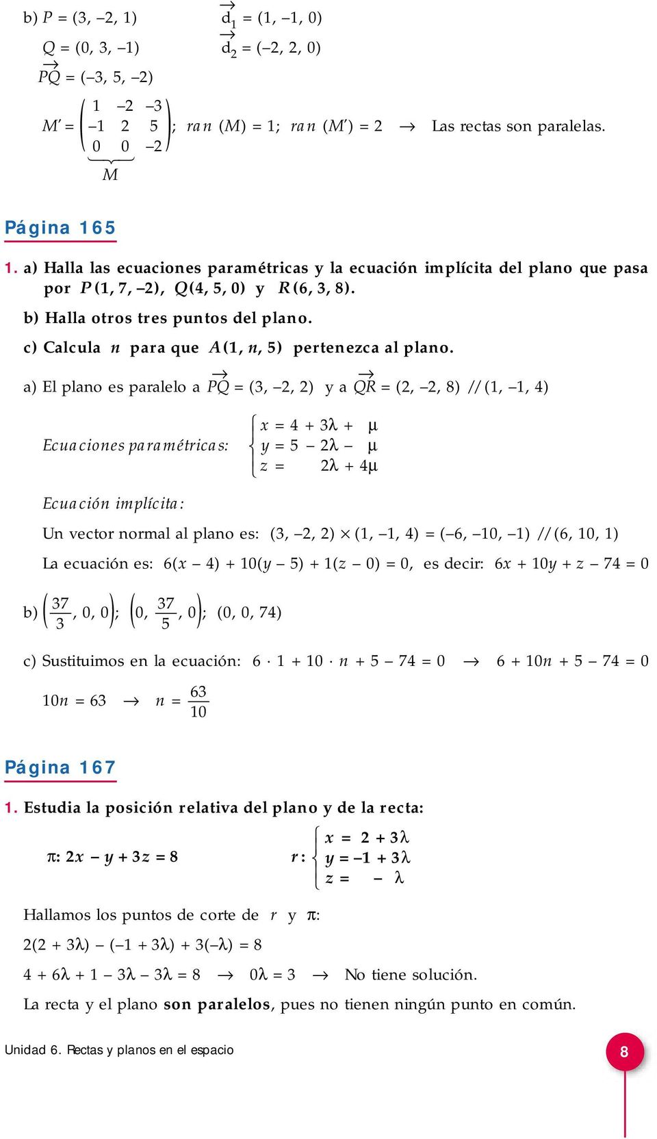 c) Calcula n para que A (1, n, ) pertenezca al plano.