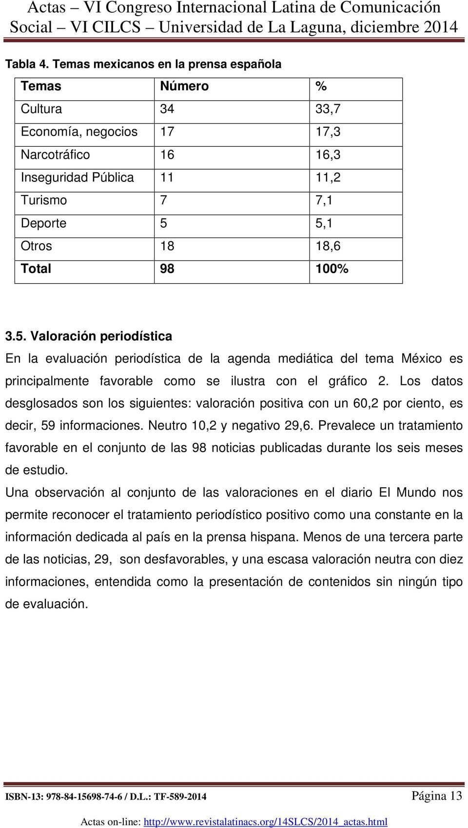 100% 3.5. Valoración periodística En la evaluación periodística de la agenda mediática del tema México es principalmente favorable como se ilustra con el gráfico 2.