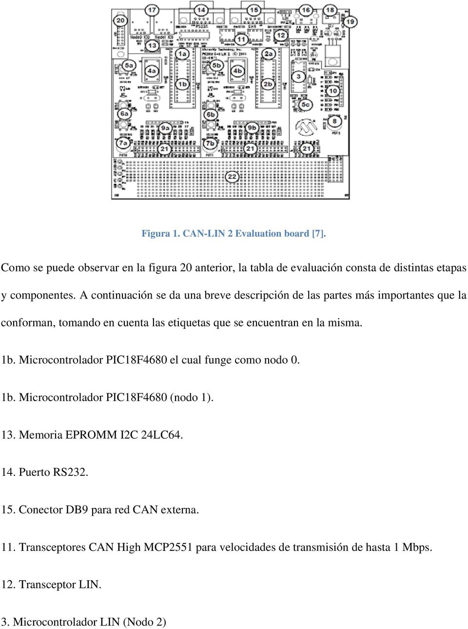 Microcontrolador PIC18F4680 el cual funge como nodo 0. 1b. Microcontrolador PIC18F4680 (nodo 1). 13. Memoria EPROMM I2C 24LC64. 14. Puerto RS232. 15.