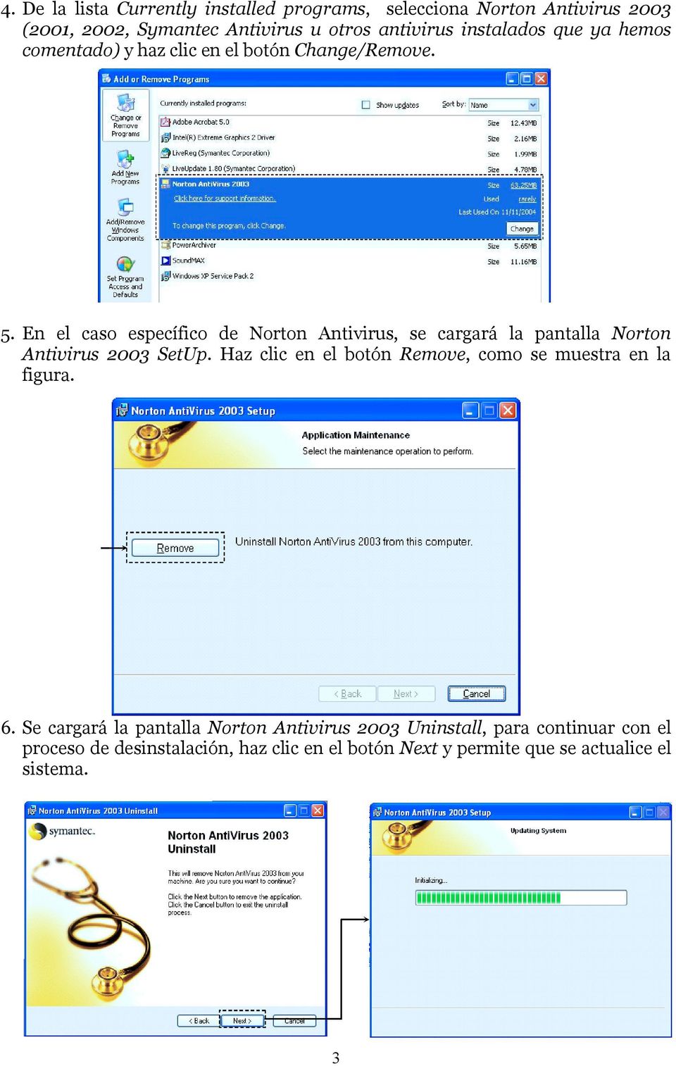 En el caso específico de Norton Antivirus, se cargará la pantalla Norton Antivirus 2003 SetUp.