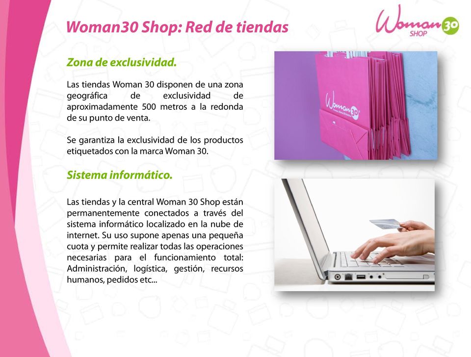 Se garantiza la exclusividad de los productos etiquetados con la marca Woman 30. Sistema informático.