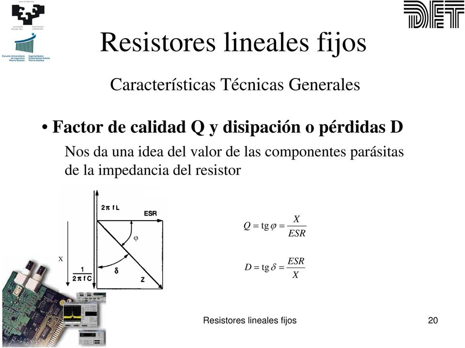 componentes parásitas de la impedancia del resistor ϕ Q =