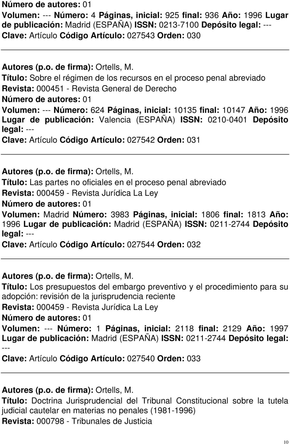 publicación: Valencia (ESPAÑA) ISSN: 0210-0401 Depósito legal: --- Clave: Artículo Código Artículo: 027542 Orden: 031 Título: Las partes no oficiales en el proceso penal abreviado Revista: 000459 -