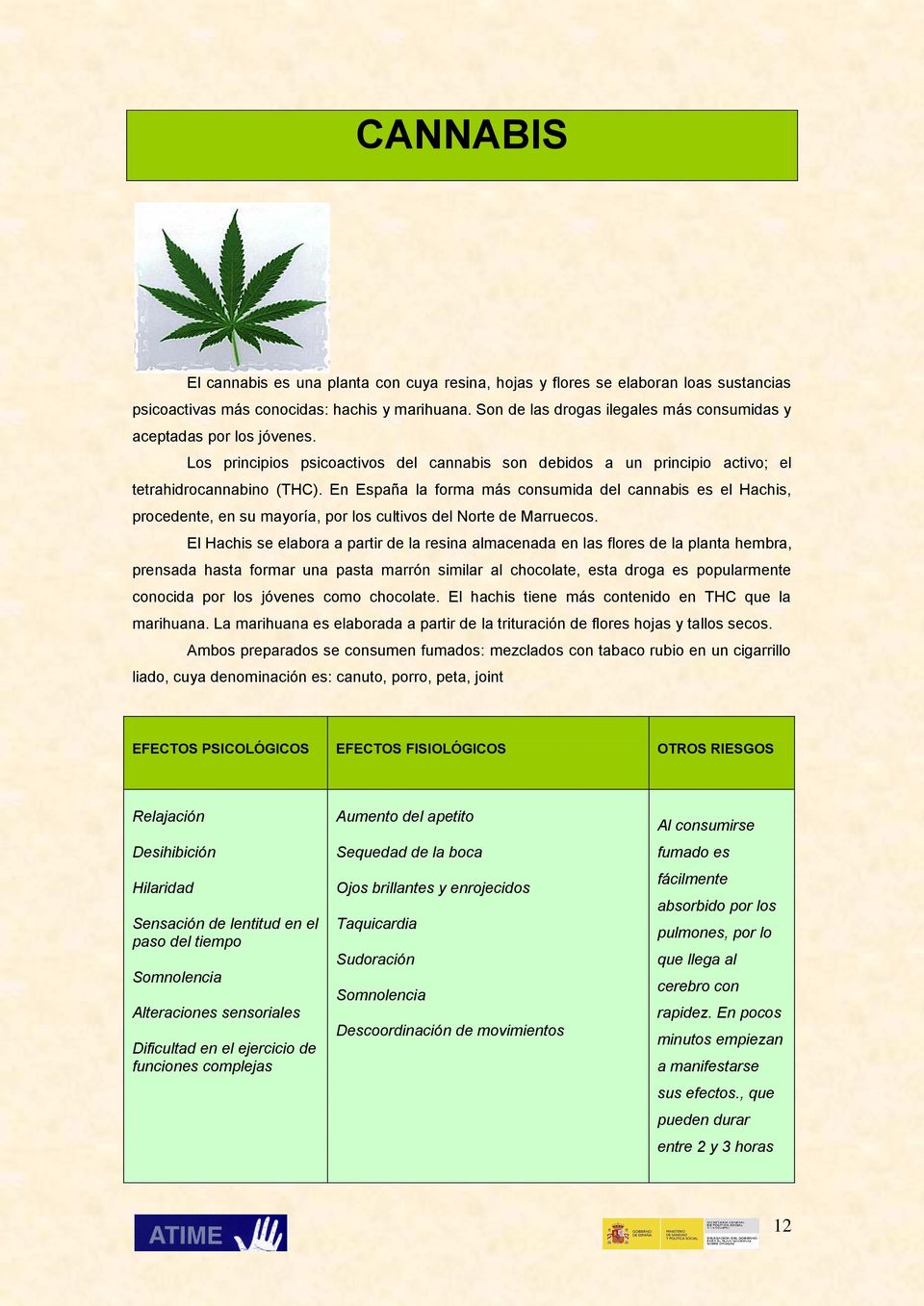 En España la forma más consumida del cannabis es el Hachis, procedente, en su mayoría, por los cultivos del Norte de Marruecos.