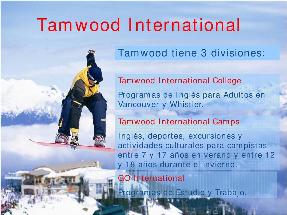 Tamwood International Camps Inglés, deportes, excursiones y actividades culturales para
