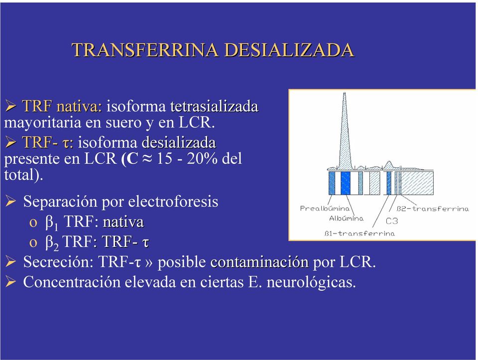 TRF- τ: isoforma desializada presente en LCR (C 15-20% del total).