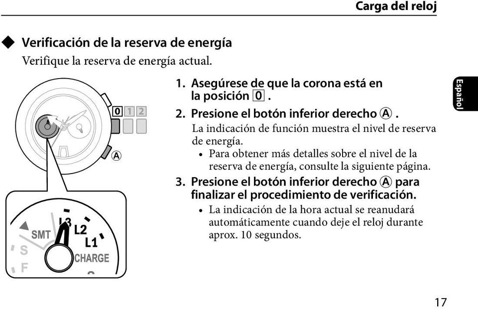 La indicación de función muestra el nivel de reserva de energía.
