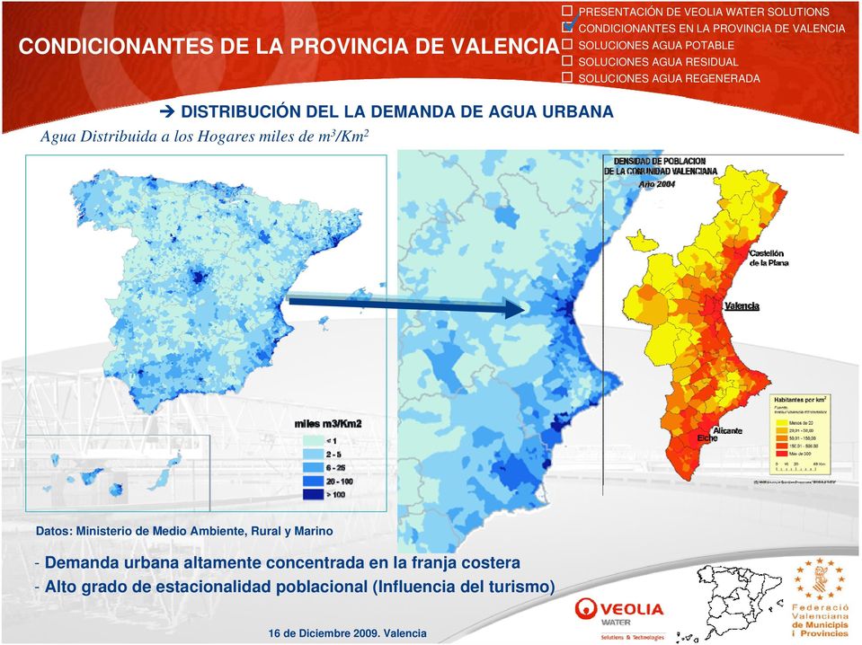 AGUA URBANA Agua Distribuida a los Hogares miles de m3/km2 Datos: Ministerio de Medio Ambiente, Rural y Marino -
