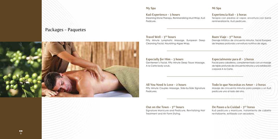 Packages - Paquetes Travel Well - 3 1/2 hours Fifty Minute Lymphatic Massage, European Deep Cleansing Facial, Nourishing Algae Wrap.