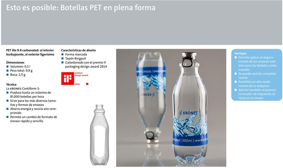000 botellas por hora Sirve para los más diversos tamaños y formas de envases Ahorra energía y recicla aire comprimido Permite un cambio de formato de envase rápido y sencillo Características