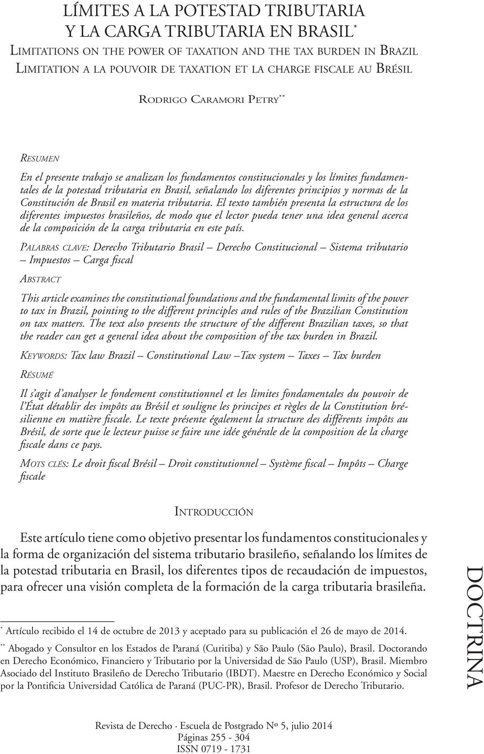 principios y normas de la Constitución de Brasil en materia tributaria.