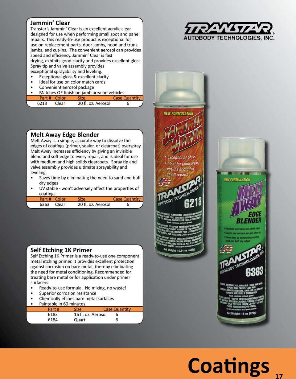 Jammin Clear is fast drying, exhibits good clarity and provides excellent gloss. Spray tip and valve assembly provides exceptional sprayability and leveling.
