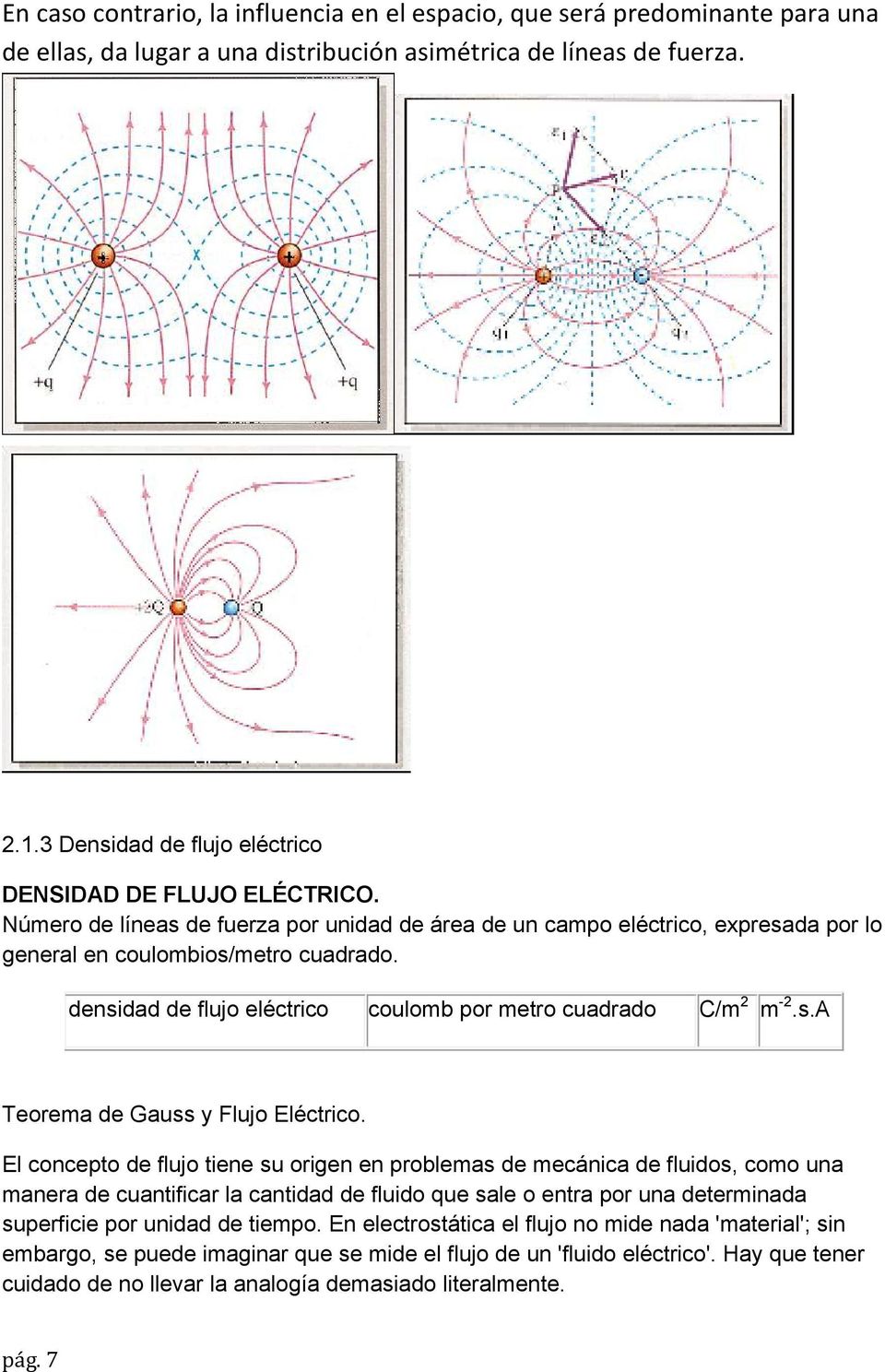 densidad de flujo eléctrico coulomb por metro cuadrado C/m 2 m -2.s.A Teorema de Gauss y Flujo Eléctrico.