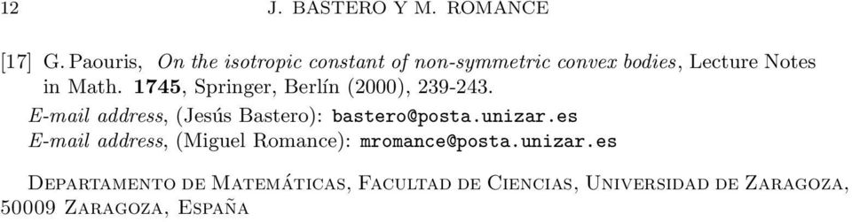 745, Springer, Berlín (2000), 239-243. E-mail address, (Jesús Bastero): bastero@posta.unizar.