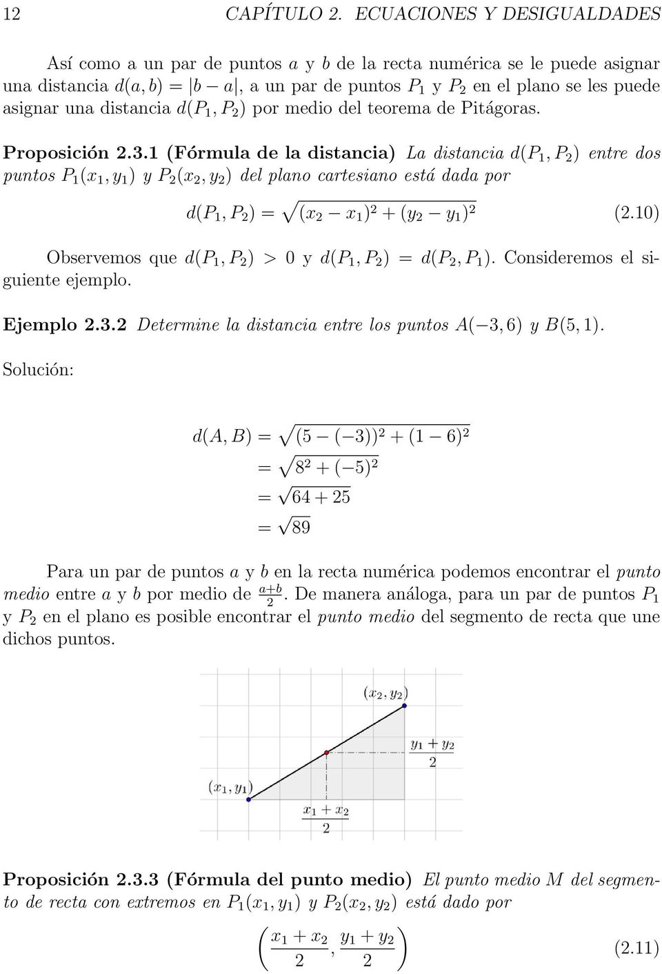 distancia d(p 1, P 2 ) por medio del teorema de Pitágoras. Proposición 2.3.