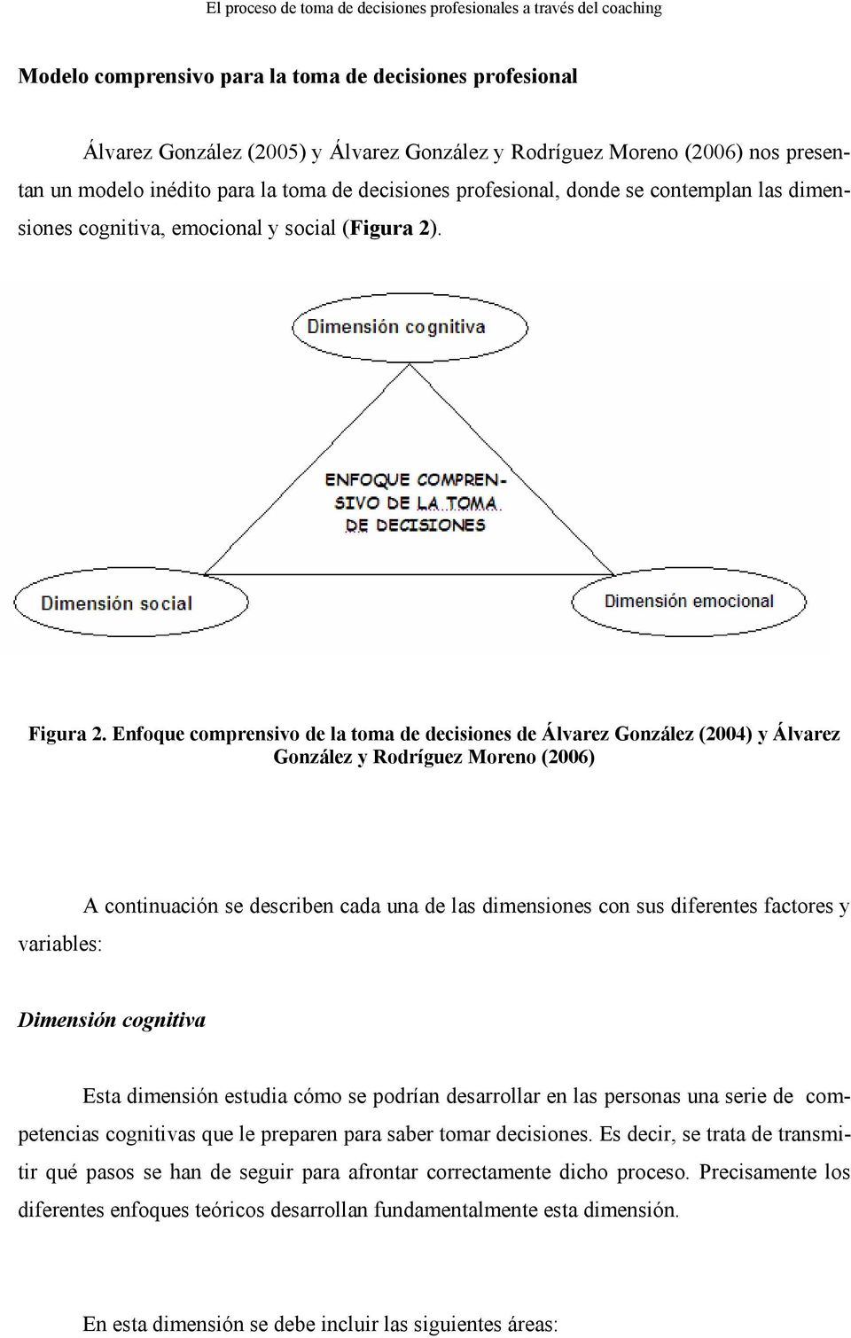 Enfoque comprensivo de la toma de decisiones de Álvarez González (2004) y Álvarez González y Rodríguez Moreno (2006) A continuación se describen cada una de las dimensiones con sus diferentes