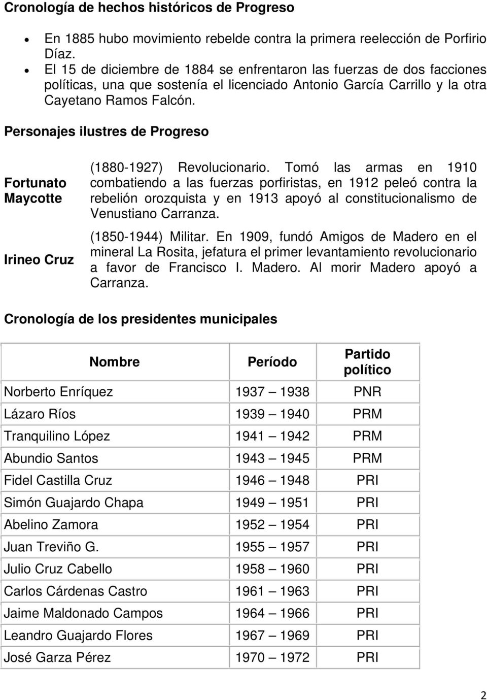 Personajes ilustres de Progreso Fortunato Maycotte Irineo Cruz (1880-1927) Revolucionario.