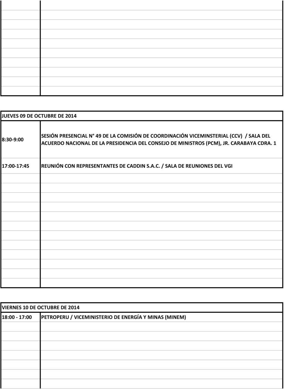 (PCM), JR. CARABAYA CDRA. 1 17:00-17:45 REUNIÓN CON REPRESENTANTES DE CADDIN S.A.C. / SALA DE