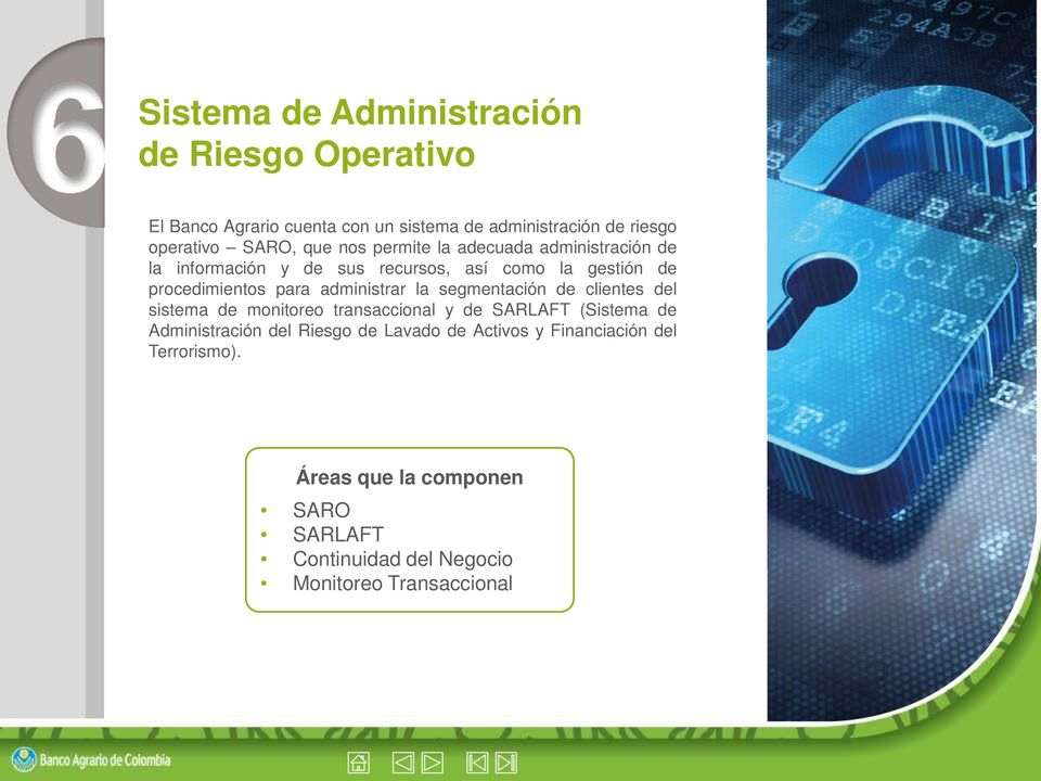 administrar la segmentación de clientes del sistema de monitoreo transaccional y de SARLAFT (Sistema de Administración del Riesgo
