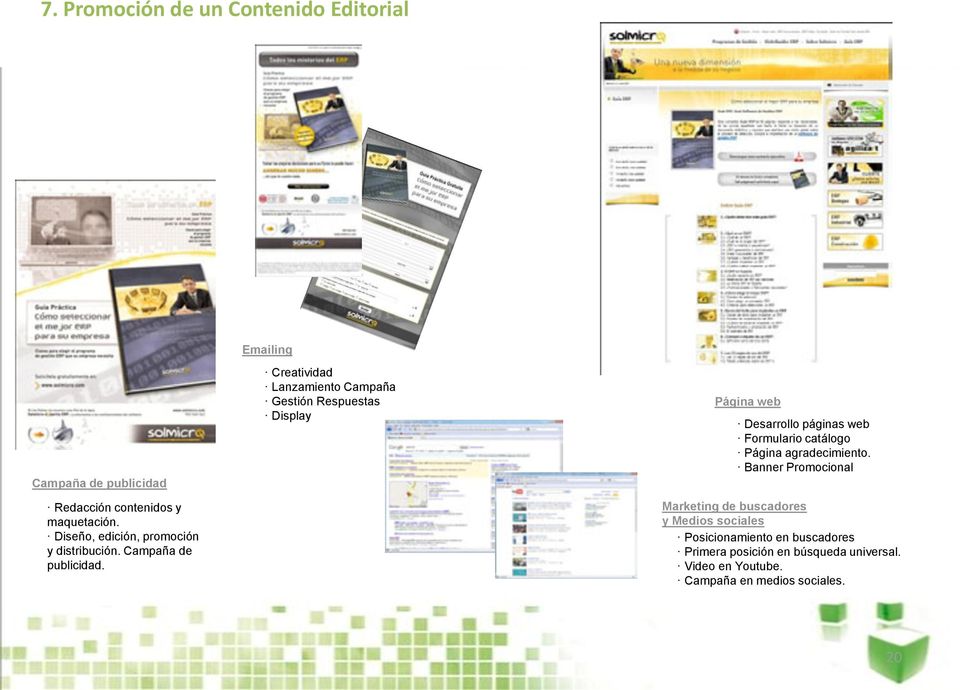 Creatividad Lanzamiento Campaña Gestión Respuestas Display Página web Desarrollo páginas web Formulario catálogo Página