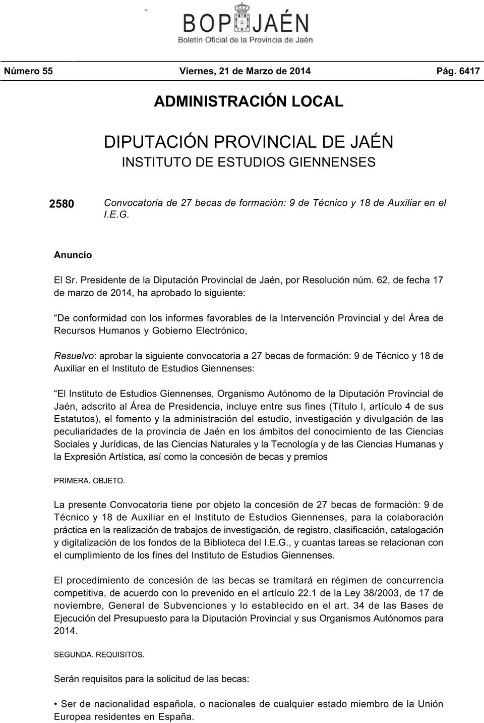 Presidente de la Diputación Provincial de Jaén, por Resolución núm.