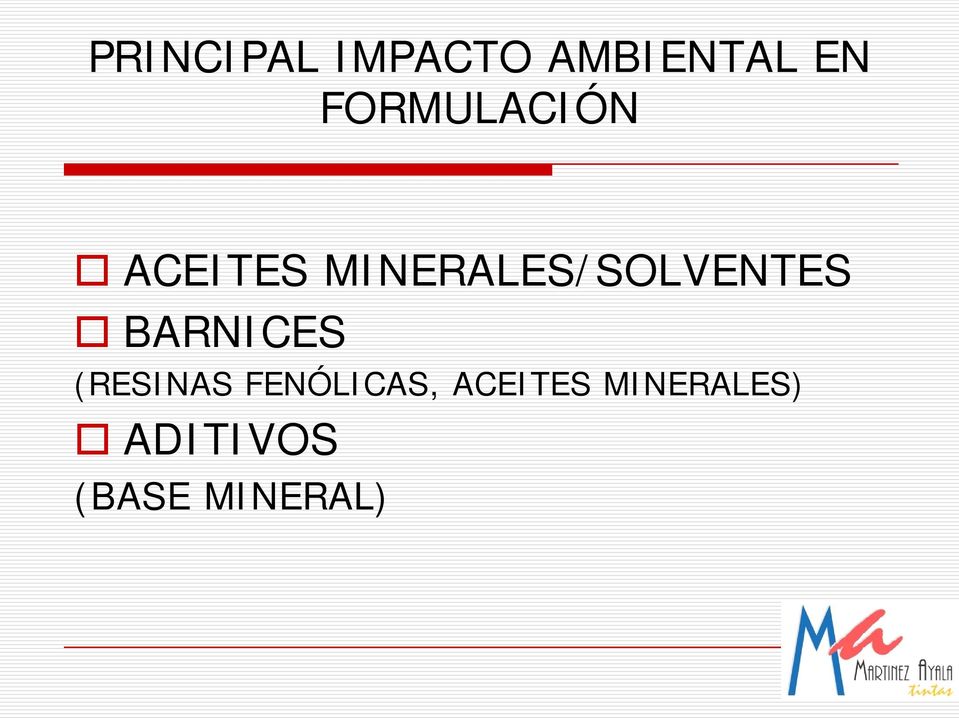 MINERALES/SOLVENTES BARNICES