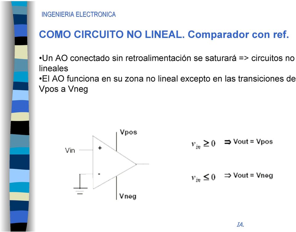 => circuitos no lineales El AO funciona en su