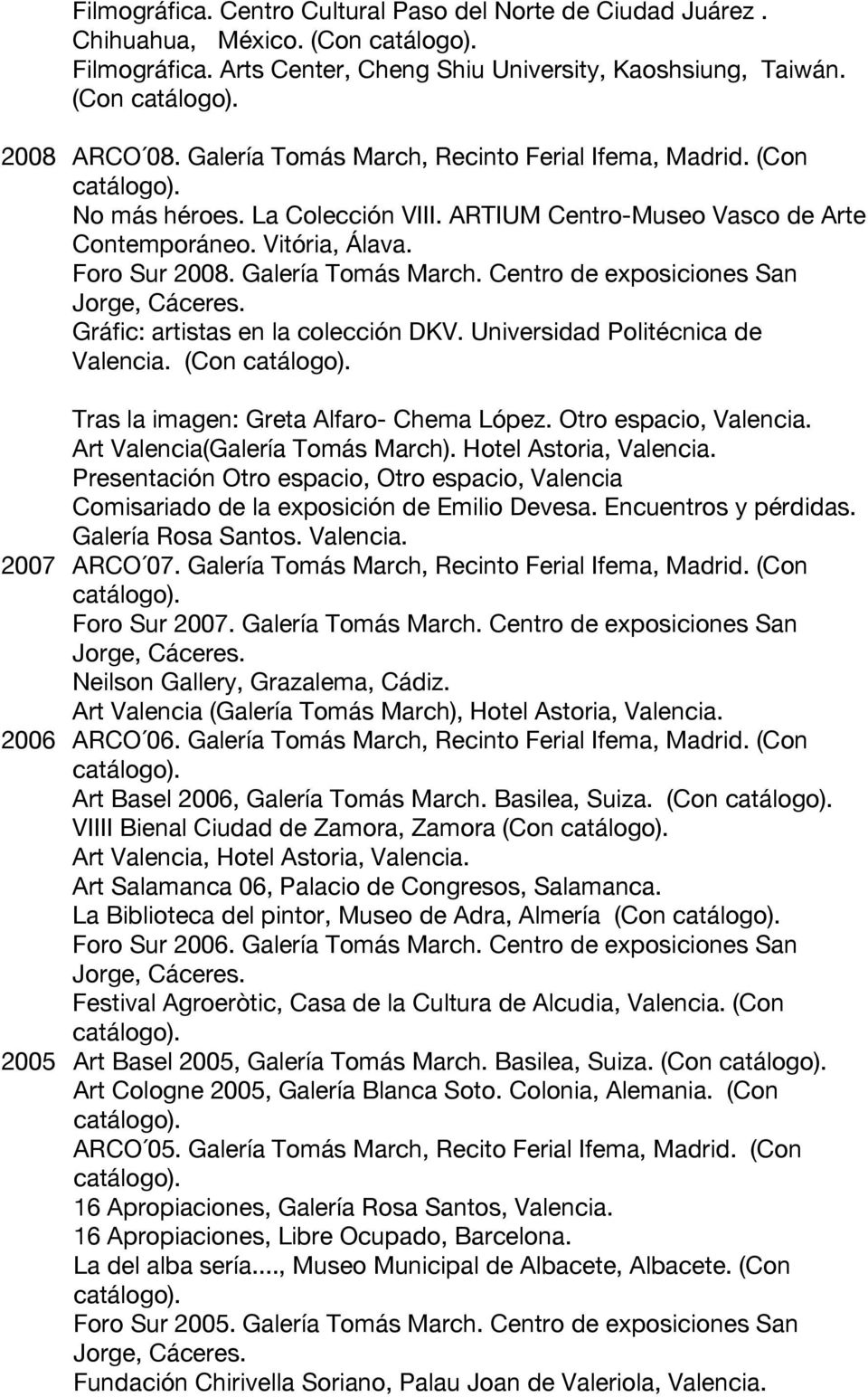 Centro de exposiciones San Gráfic: artistas en la colección DKV. Universidad Politécnica de Valencia. (Con Tras la imagen: Greta Alfaro- Chema López. Otro espacio, Valencia.