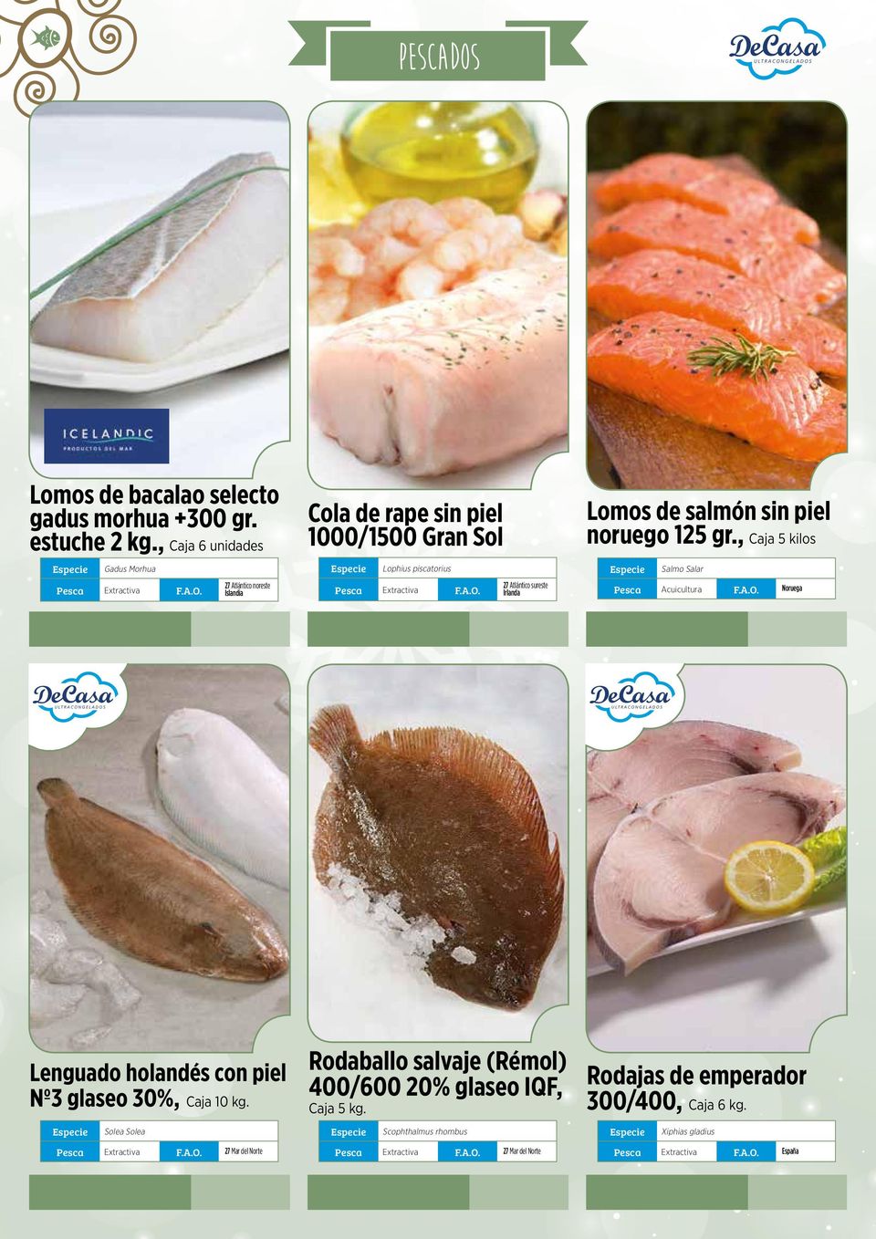 sureste Irlanda Lomos de salmón sin piel noruego 125 gr., Caja 5 kilos Salmo Salar Pesca Acuicultura F.A.O.