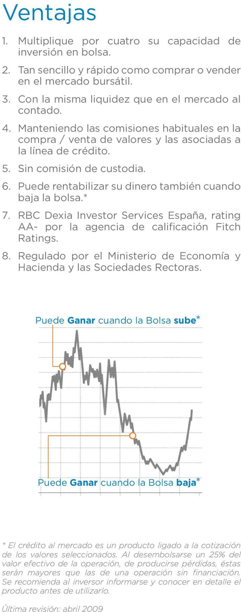 Puede rentabilizar su dinero también cuando baja la bolsa.* RBC Dexia Investor Services España, rating AA- por la agencia de calificación Fitch Ratings.