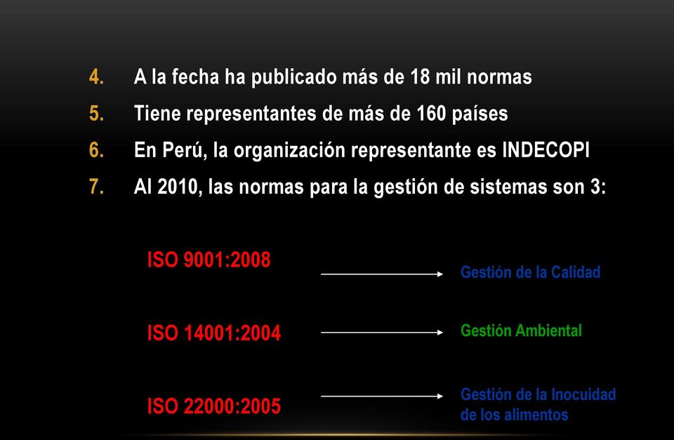 En Perú, la organización representante es INDECOPI 7.