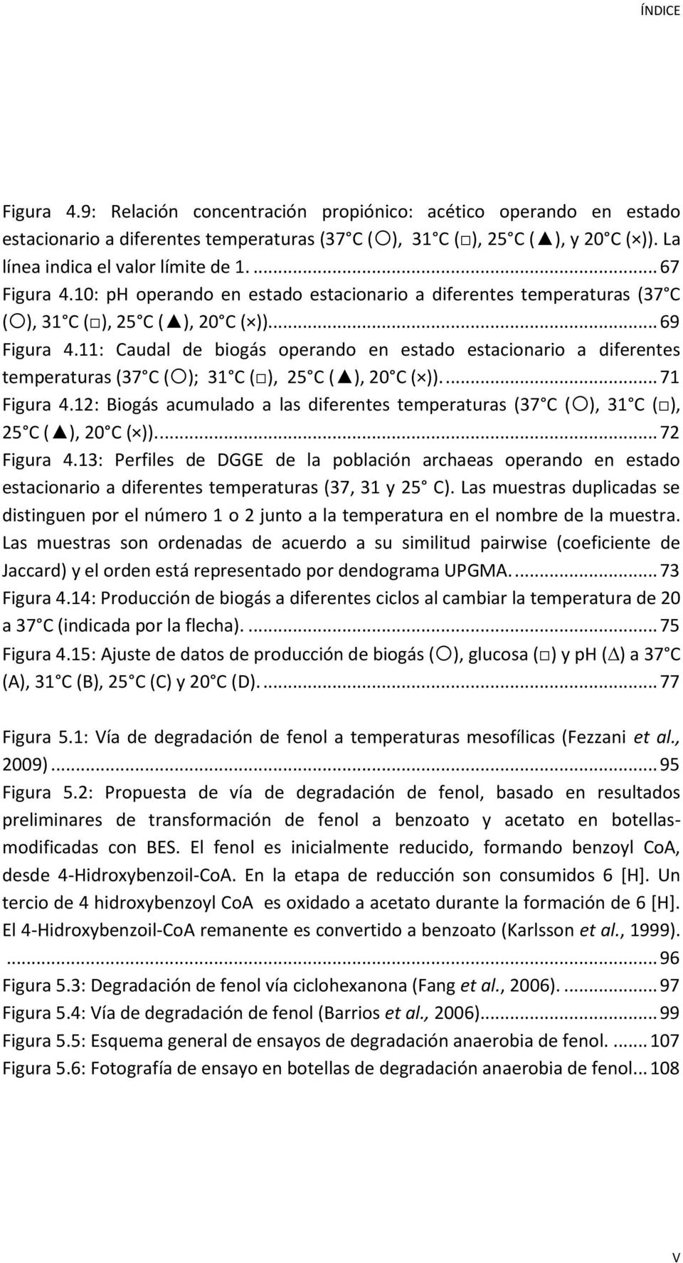 11: Caudal de biogás operando en estado estacionario a diferentes temperaturas (37 C ( ); 31 C ( ), 25 C ( ), 20 C ( )).... 71 Figura 4.