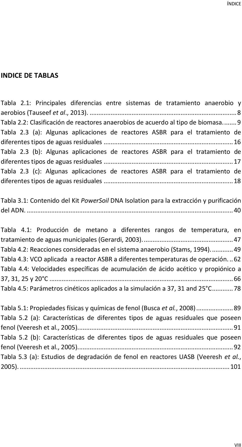 .. 16 Tabla 2.3 (b): Algunas aplicaciones de reactores ASBR para el tratamiento de diferentes tipos de aguas residuales... 17 Tabla 2.