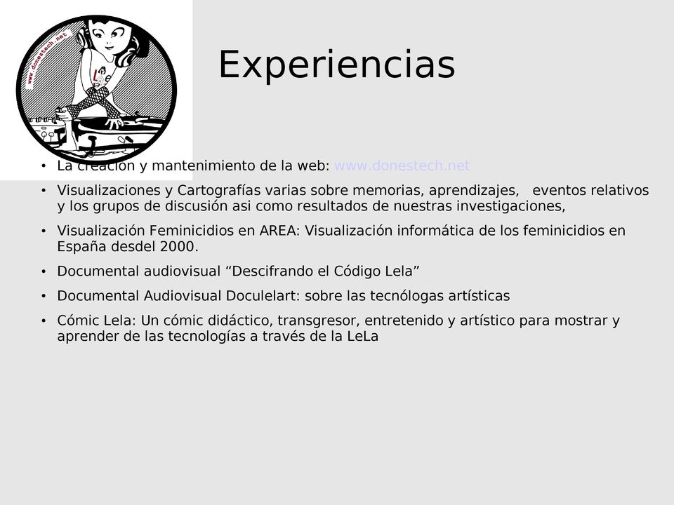 nuestras investigaciones, Visualización Feminicidios en AREA: Visualización informática de los feminicidios en España desdel 2000.