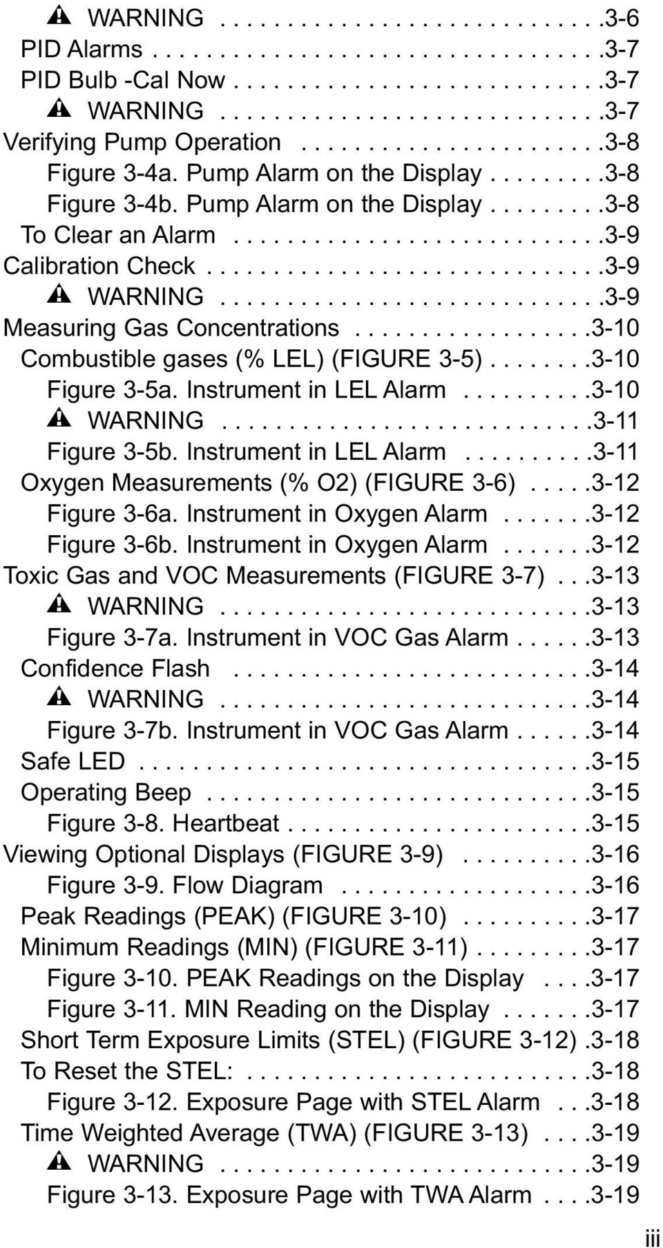 .............................3-9 " WARNING.............................3-9 Measuring Gas Concentrations..................3-10 Combustible gases (% LEL) (FIGURE 3-5)........3-10 Figure 3-5a.