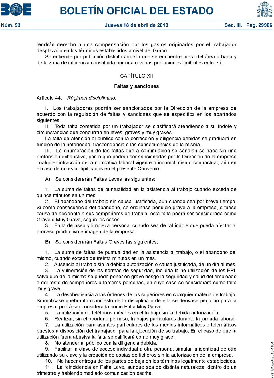 Régimen disciplinario. CAPÍTULO XII Faltas y sanciones I.