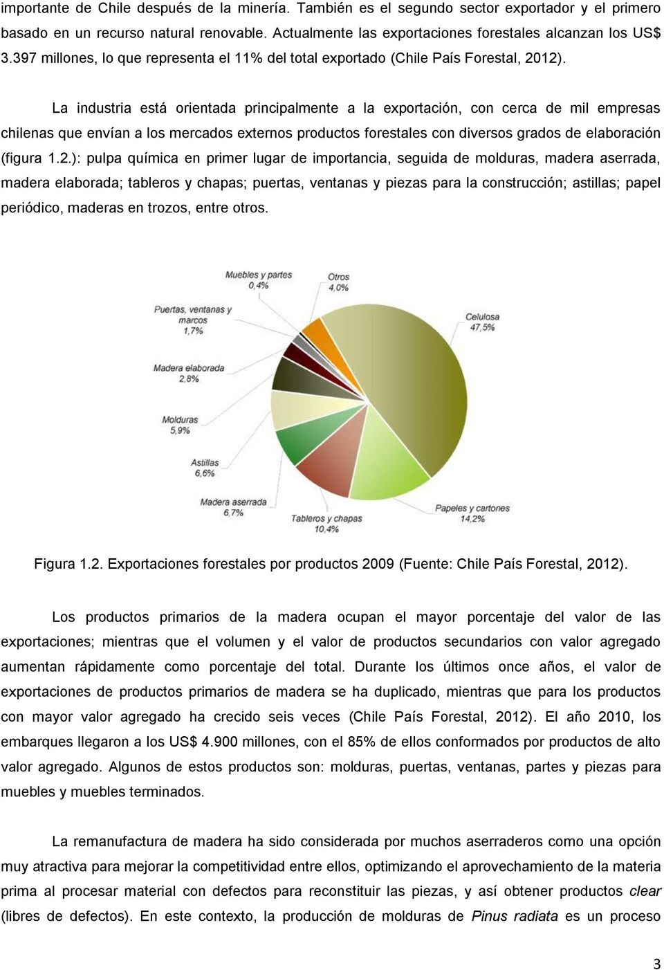 La industria está orientada principalmente a la exportación, con cerca de mil empresas chilenas que envían a los mercados externos productos forestales con diversos grados de elaboración (figura 1.2.