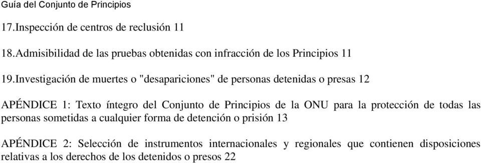 Principios de la ONU para la protección de todas las personas sometidas a cualquier forma de detención o prisión 13 APÉNDICE