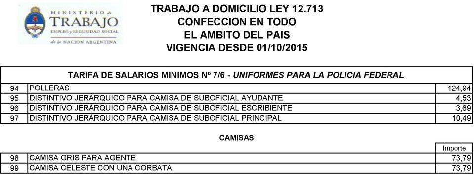 CAMISA DE SUBOFICIAL ESCRIBIENTE 3,69 97 DISTINTIVO JERÁRQUICO PARA CAMISA DE SUBOFICIAL