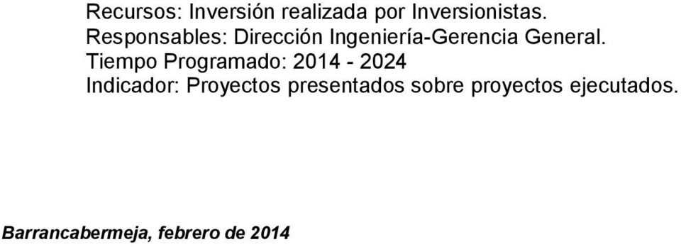 Tiempo Programado: 2014-2024 Indicador: Proyectos