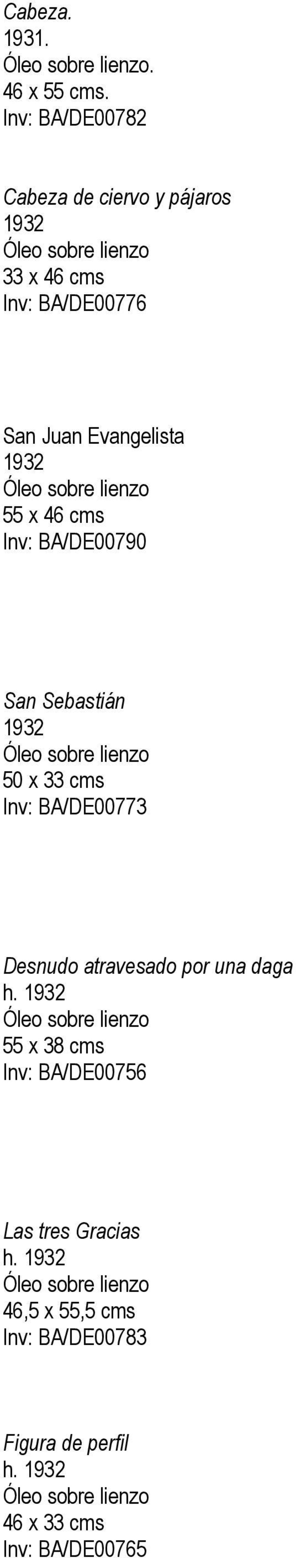 Evangelista 1932 55 x 46 cms Inv: BA/DE00790 San Sebastián 1932 50 x 33 cms Inv: