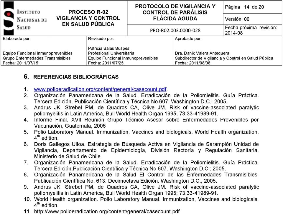 Risk of vaccine-associated paralytic poliomyelitis in Latin America, Bull World Health Organ 1995; 73:33-41989-91. 4. Informe Final.