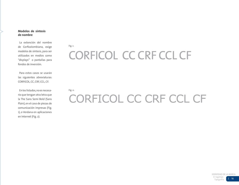 1: Para estos casos se usarán las siguientes abreviaturas: CORFICOL, CC, CRF, CCL, CF.
