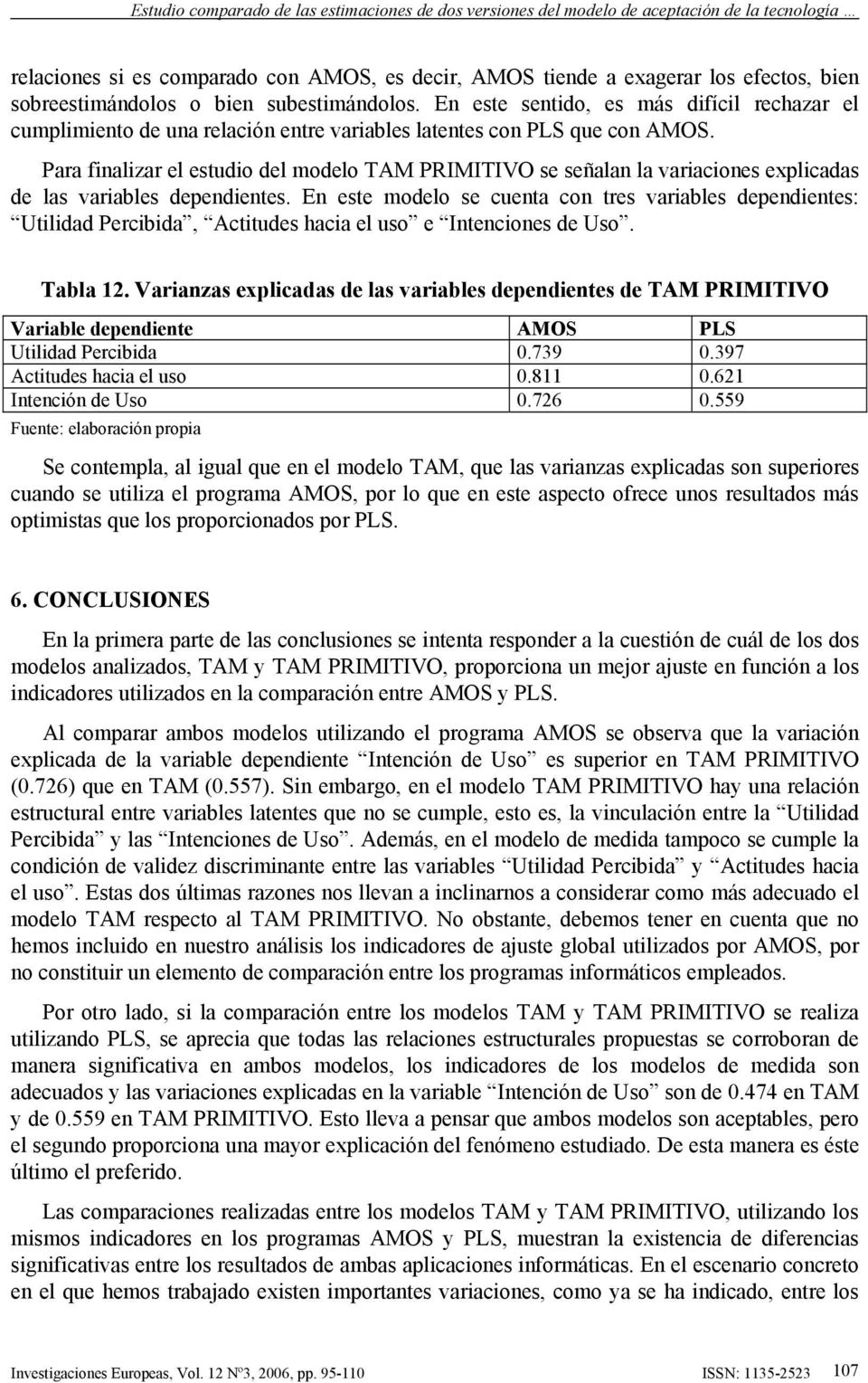 Para finalizar el estudio del modelo TAM PRIMITIVO se señalan la variaciones explicadas de las variables dependientes.