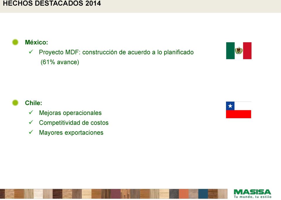 planificado (61% avance) Chile: Mejoras
