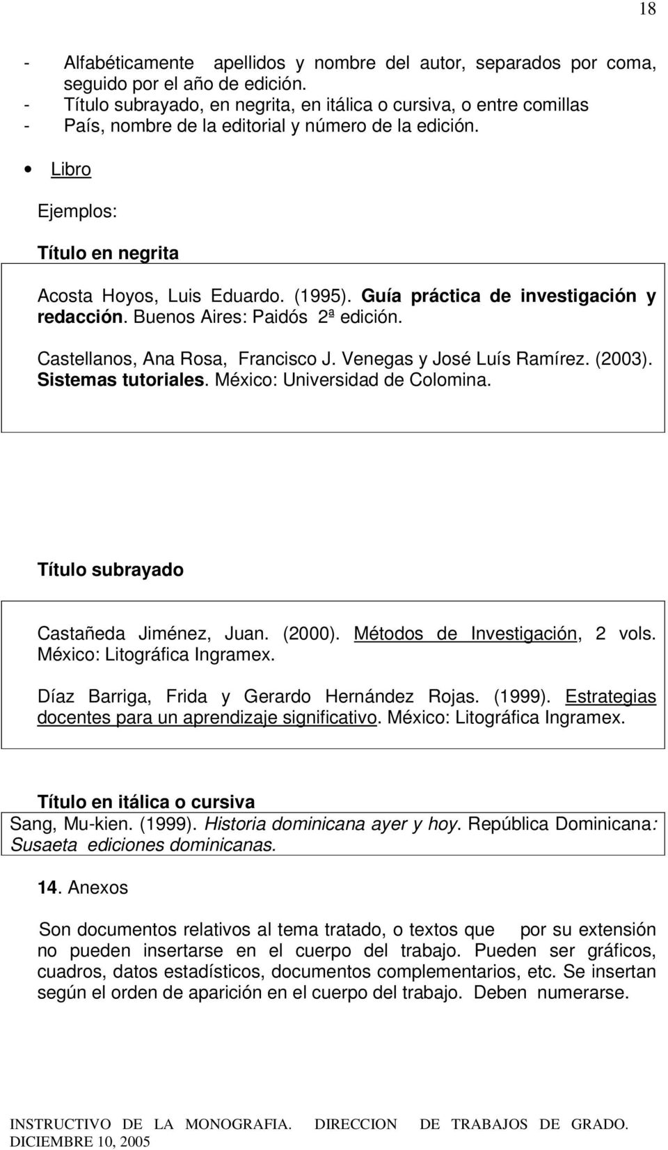 Guía práctica de investigación y redacción. Buenos Aires: Paidós 2ª edición. Castellanos, Ana Rosa, Francisco J. Venegas y José Luís Ramírez. (2003). Sistemas tutoriales.