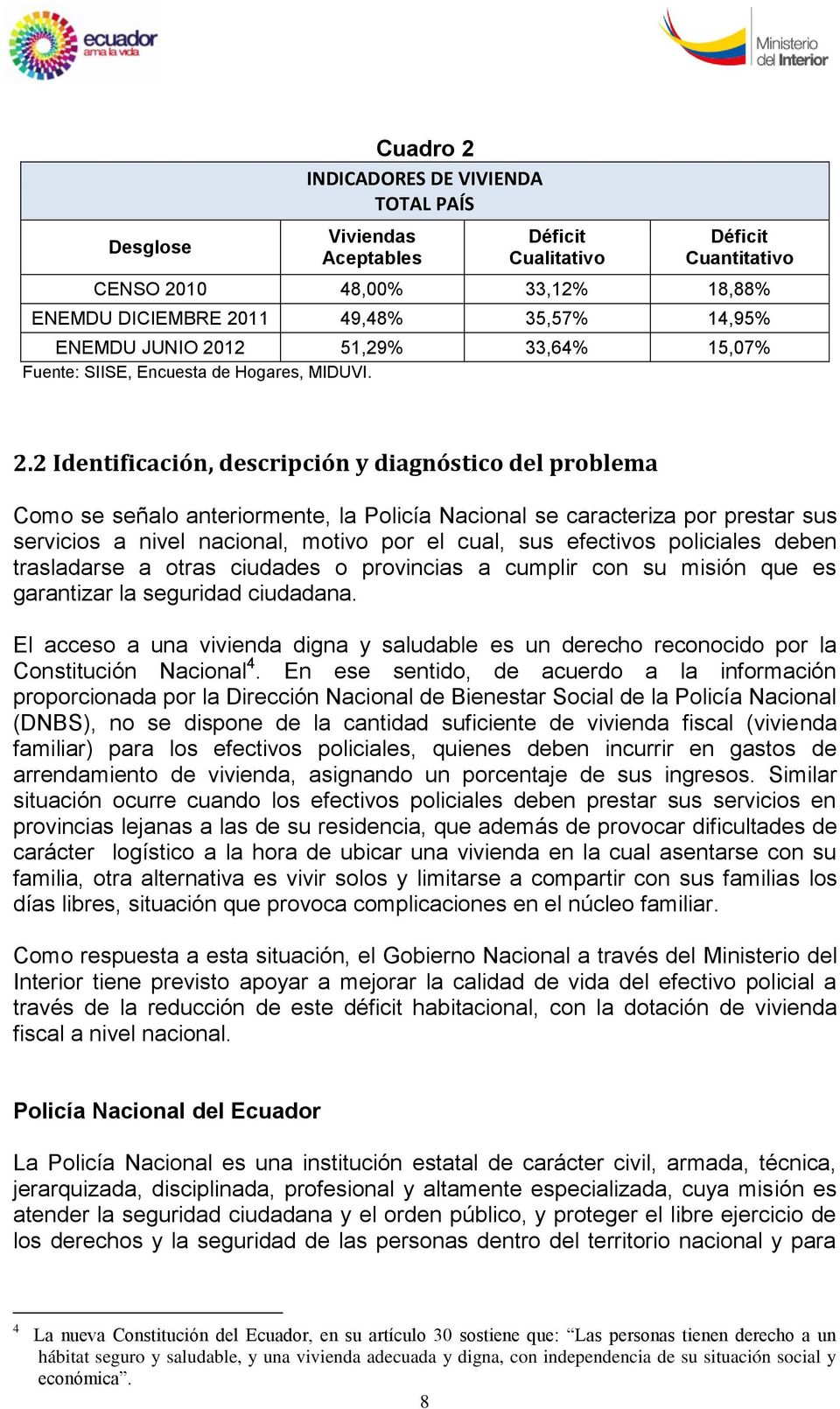 12 51,29% 33,64% 15,07% Fuente: SIISE, Encuesta de Hogares, MIDUVI. 2.