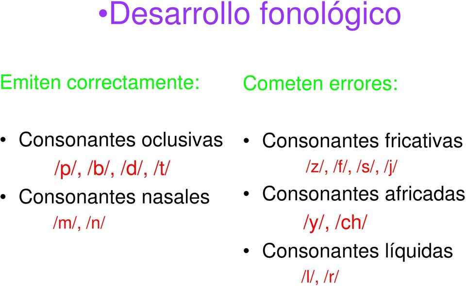 Consonantes nasales /m/, /n/ Consonantes fricativas /z/,
